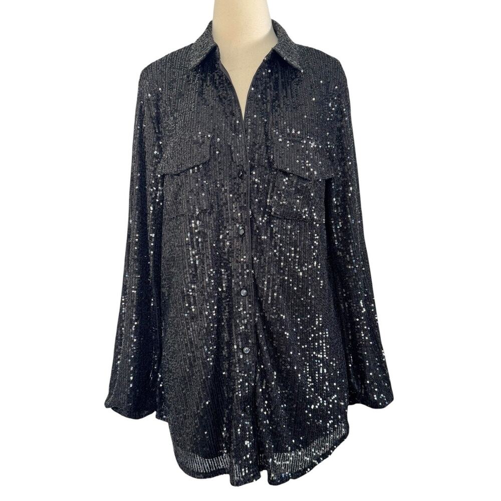 Guess Sequin Button Up Collared Boyfriend Holiday… - image 3